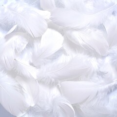 Fototapeta premium Delicate white feathers gracefully scattered across a vibrant blue background, creating a serene and calming visual contrast that evokes tranquility.
