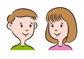 cartoon portrait of a man and a woman.