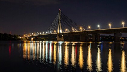 Stunning Night Bridge View with Bright Reflections on Water