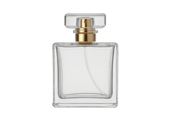 Empty clear glass perfume bottle with golden sprayer