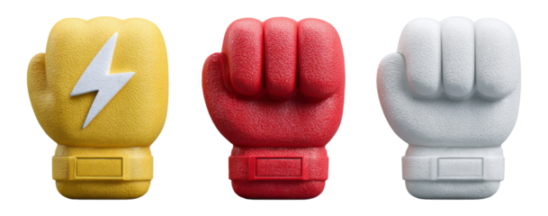Colorful Fist Icons in Red, Yellow, and White with Unique Symbol Designs on Each