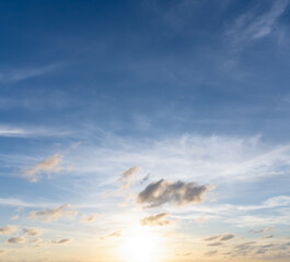 Beautiful morning or evening blue and orange sky with cloudy while sunsets or sunrises taken at the sea used as natural background texture