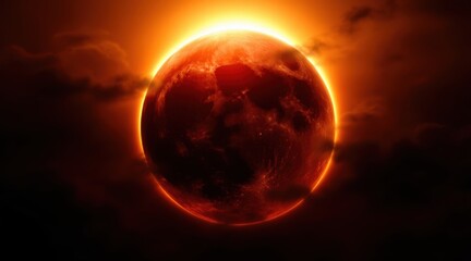 Fiery celestial body illuminated by intense light