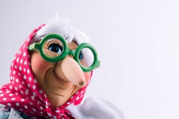 Grandma Doll with Green Glasses and Red Polka Dot Scarf