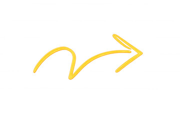 Yellow hand-drawn arrow pointing right. Scribble sketch symbol indicating direction, movement, and navigation on transparent background
