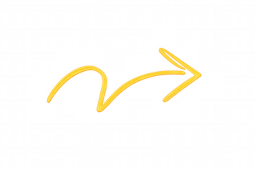 Yellow hand-drawn arrow pointing right. Scribble sketch symbol indicating direction, movement, and navigation on transparent background