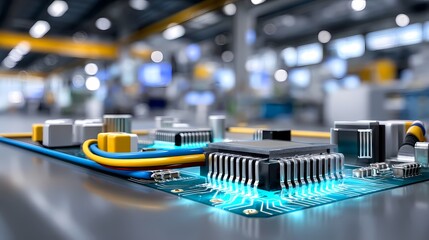 Close-Up View of Circuit Board with Microchips and Conductors