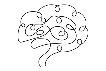 Abstract continuous line art brain minimalist drawing