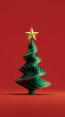 A Christmas tree poster with the tree standing out against a red background