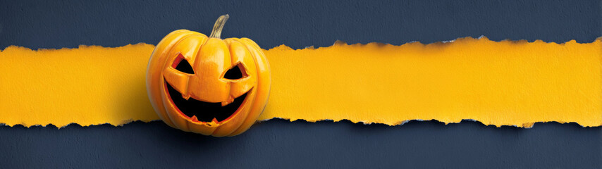 Happy Halloween Pumpkin Banner with Torn Paper