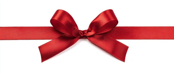 Red Satin Ribbon Bow Isolated on White Background.