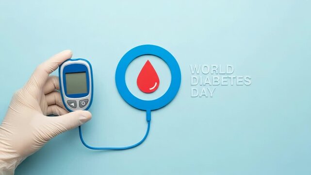 World diabetes day symbol with glucometer and blood drop