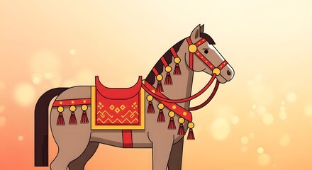 Obraz premium Decorated Horse Illustration with Bokeh Background