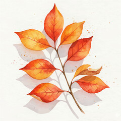 Fototapeta premium Watercolor Autumn Branch with Orange Leaves on White Background