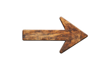Rustic wooden arrow pointing right isolated on transparent background, showcasing natural texture and direction with a vintage and handcrafted aesthetic