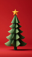 A Christmas tree poster with the tree standing out against a red background