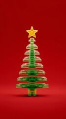 A Christmas tree poster with the tree standing out against a red background