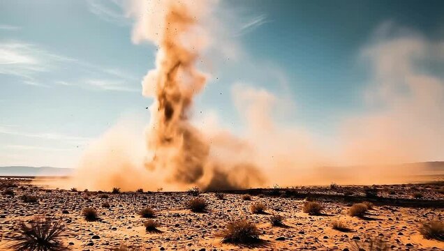 Dust Devil Whirlwind in Desert Landscape - A Natural Phenomenon.