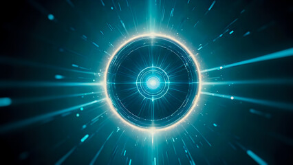 Obraz premium Futuristic energy sphere emitting radiant blue light beams