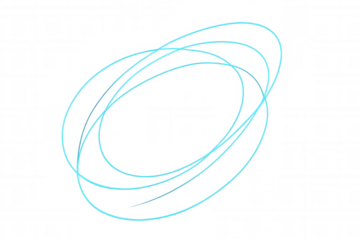 Abstract glowing blue light trails creating multiple dynamic ellipses, digital energy lines on transparent background