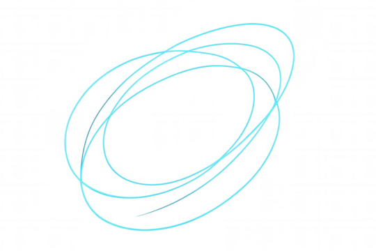 Abstract glowing blue light trails creating multiple dynamic ellipses, digital energy lines on transparent background