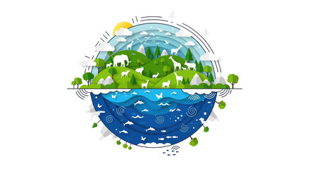 Vibrant ecosystem globe illustrating harmony between lush green land and deep blue ocean life biodiversity vector © Mohammad