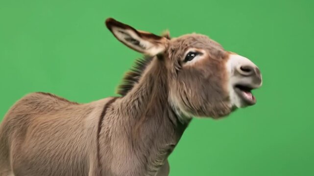 Animated donkey sequence on green screen showcasing various stages of braying