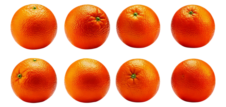 Fresh Oranges Displayed in a Grid Pattern on White Background, Isolated on Transparent, white background