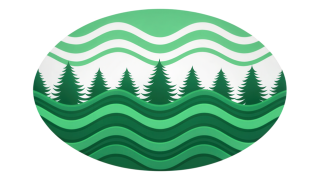 Green forest landscape scene with wavy horizon in circular frame isolated on white background - Powered by Adobe