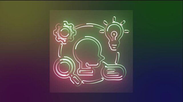 Glowing Neon Leadership icon Symbol of Challenges and Solutions, HD Video Motion Graphic Animation on Black Background