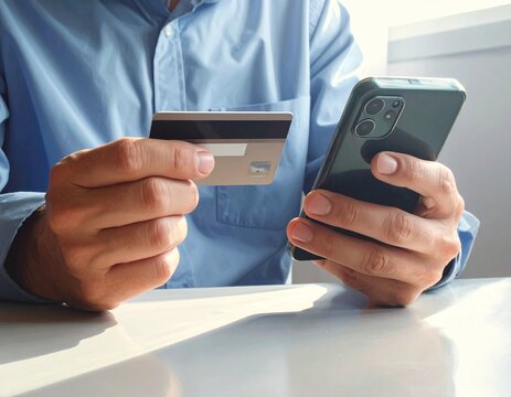 Secure Online Payment Making a Purchase with Credit Card on Phone