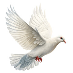 Fototapeta premium White Dove in Full Flight Isolated on Transparent Background Ideal for Illustration and Concept Art