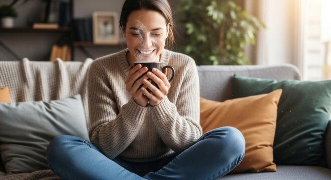 Relaxed lifestyle enjoying coffee and comfort at home interior 195