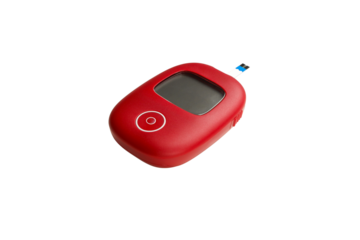 Red glucose meter on white, for diabetes care, isolated, PNG