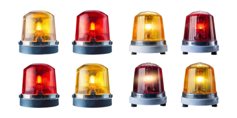 Colorful Emergency Warning Lights Collection, set collection, mega bundle, isolated on transparent background