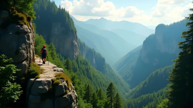 Dynamic adventure travel shot featuring explorers trekking mountains rock climbing or hiking through lush forests capturing excitement and global adventure tourism in  Photo Stock  Concept  and empty 