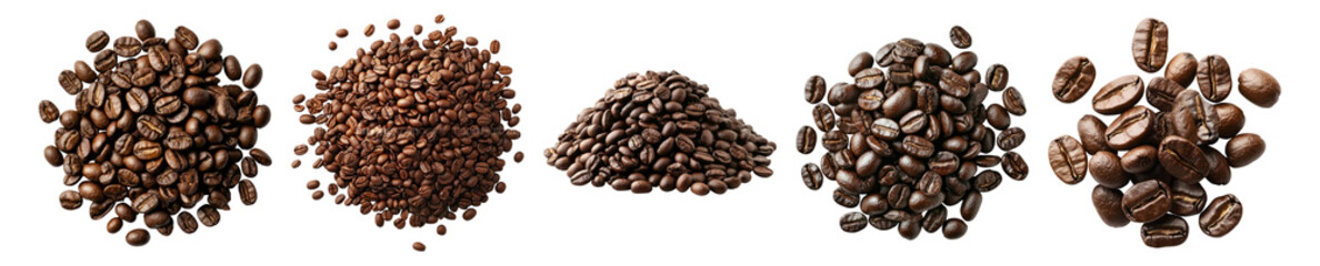 Fototapeta premium Diverse Selection of Coffee Beans in Various Roasting Levels, Isolated on Transparent, white background