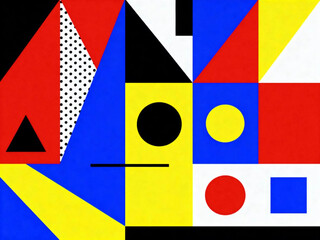Geometric Abstract Composition of Primary Colors and Shapes