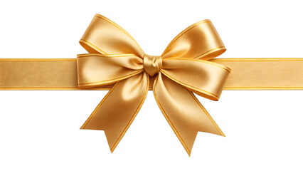 Fototapeta premium Golden Gift Ribbon with a Bow Tied in the Center Shiny Decorative Present Decoration