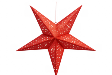 Red christmas star hanging decoration transparent background