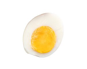 Top view of unpeeled cooked or boiled chicken eggs in a half with egg yolk isolated with clipping path in png file format