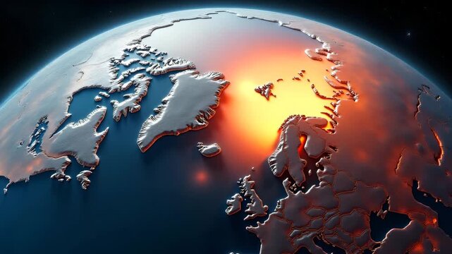 Satellite imagery depicting global warming hotspots across polar regions with heat?anomaly overlays and shrinking sea?ice extents captured over recent decades in  Photo Stock  Concept  and empty space