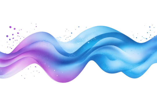 An abstract watercolor wave isolated on transparent background, featuring a smooth transition from purple to blue, creating a calming and visually appealing design