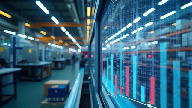 Image depicting industry under tariffs effects factory assembly line overlaid with tariff impact graph production cost charts and executive analysis notes in industrial office in  Photo Stock  Concept