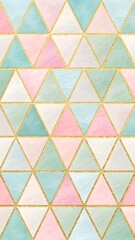 Pastel Triangles with Watercolor & Gold Accent. Repeating pastel paper triangles with watercolor edges and a fine gold foil accent line.