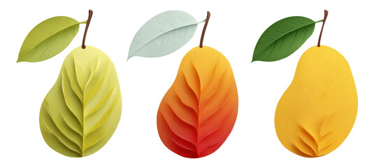 Colorful Mango Leaves in Various Stages of Ripeness with Isolated Background