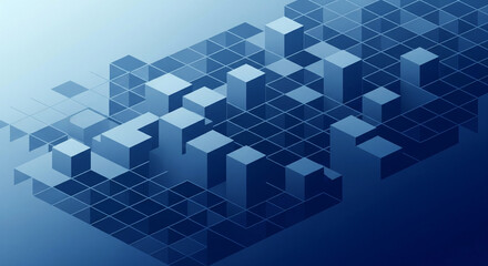 Dynamic abstract background showcasing a digital data landscape with volumetric blocks and a grid, symbolizing technological advancement and connectivity for modern design concepts