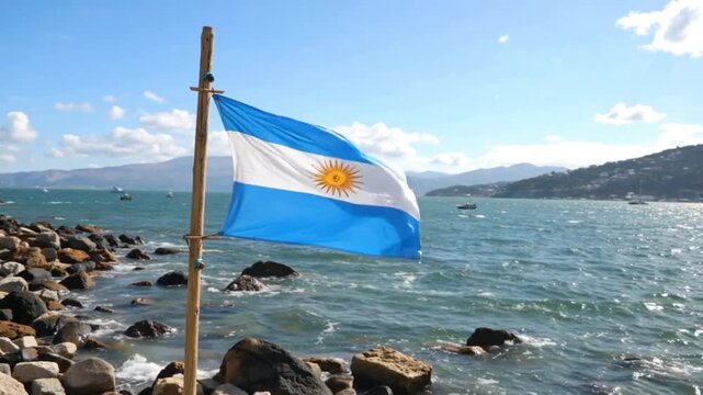 bandera de argentina hondeando con el viento en c&aacute;mara lenta
