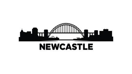 Fototapeta premium Black silhouette of Newcastle skyline with Tyne Bridge and text black and white