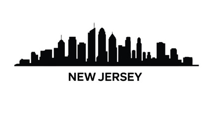 Fototapeta premium Black silhouette skyline of New Jersey buildings with text New Jersey below city urban